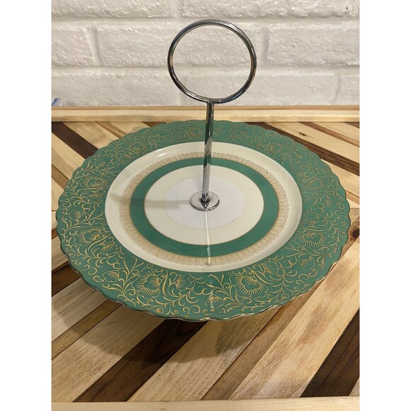 Vintage Viceroy China Floral Lazy Suzan Handled Tidbit Dessert Serving Tray - Picture 1 of 8